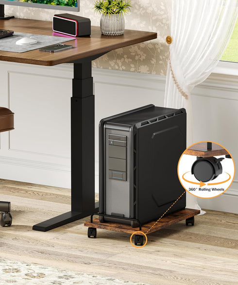 Akxomel 4 Mobile CPU Stand, Computer Tower Stand with Caster Wheels, Under Desk PC Cart for Floor, Industrial PC Tower