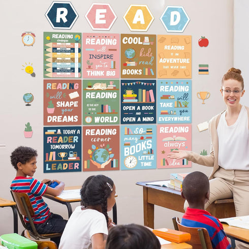 gisgfim Reading Posters for Classroom, Retro Motivational Bulletin Board Decorations for Elementary School