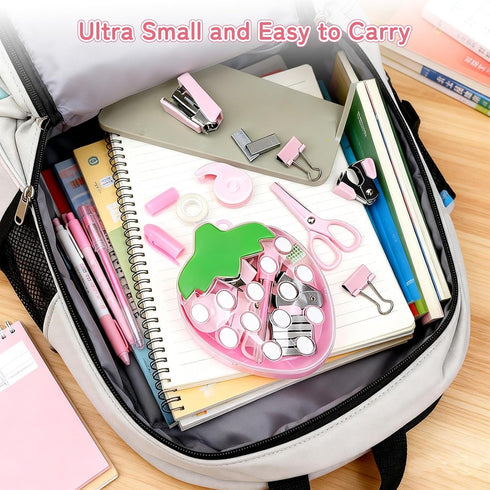 Anruiqiao Set 12-Piece Cute Strawberry-Shaped Mini Stationery for Kids Students Pink Kawaii Desk Supplies Kit Including