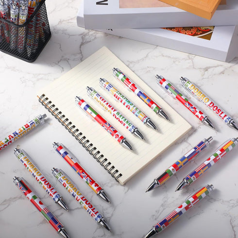 Treela 24 Pcs International Flag Pens, World Flag Ballpoint Pens, Retractable Ink Pens for Events