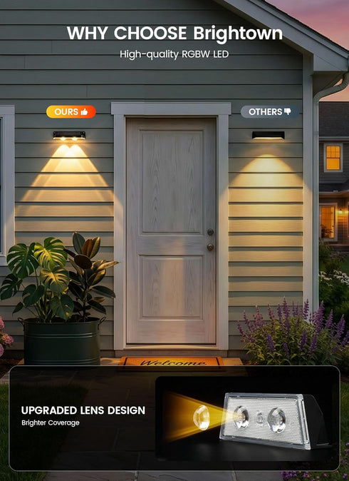 4 Pack 11 IP65 Brightown Solar Lights Outdoor Waterproof, Color Changing Solar Fence Deck Step Flood Lights, Warm White