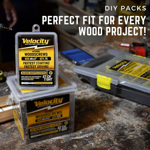 Velocity Interior 2 Inch Wood Screws DIY Pack (Size #8, 75 Pcs) – Zinc and Yellow Coating for Wood Working