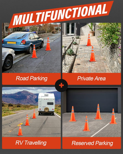 RoadHero 18 Inch Collapsible Traffic Safety Cones, 6 Pack, Multi Purpose Pop-up Cones with Reflective Collar for Road