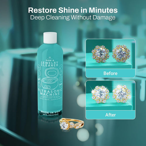 Instant Shine Cleaners (16 oz) Professional Ultrasonic Jewelry & Eyeglass Cleaner Solution - Removes Smudges