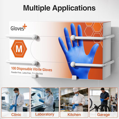 Josmimic Adhesive Glove Box Holder Wall Mount, Metal Disposable Gloves Dispenser for Latex & Nitrile Boxes, No-Drill