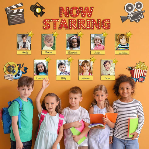 Movie Star Bulletin Board Set, Now Starring Classroom Decor with DIY Photo Crafts and Film Tickets Cutouts