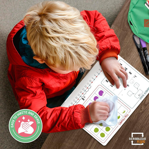 SCRIBBLEDO Number Bonds 9” x 12” Small White Board Dry Erase Sheets, Math Manipulatives Number Chart, Ten Frame Number