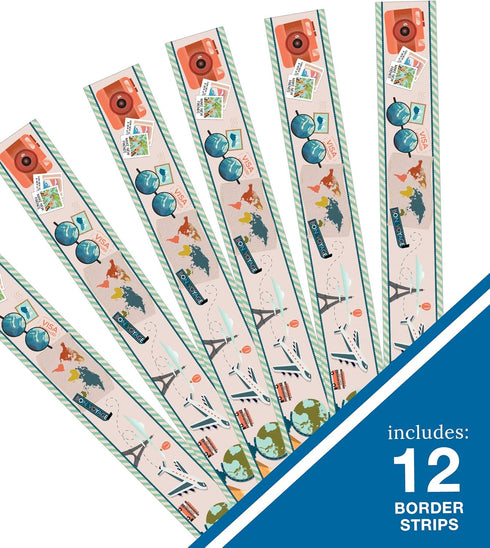 Carson Dellosa Let's Explore World Travel Bulletin Board Borders, 36 Feet Scalloped Travel Theme for Classroom Decor