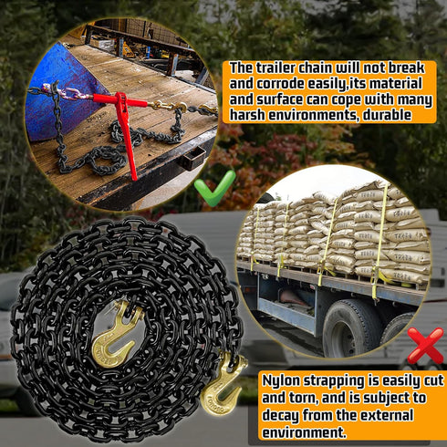 G80 5/16" Tow Chain, 15 Ft Heavy Duty Chains with Clevis Grab Hooks, 4900 Lbs Working Load Limit for Towing