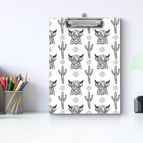 Clipboards - Western Highland Cow Cactus Wooden Clip Boards for Office, Classroom, Teacher, Student, 9x12.6 Inch