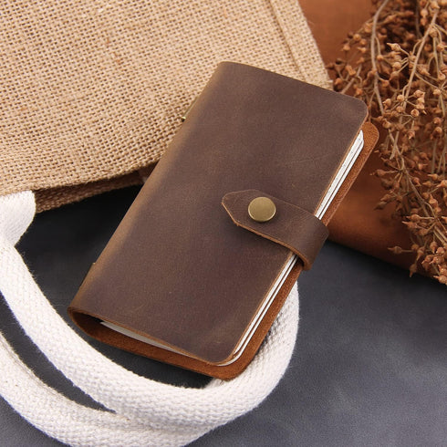 Vintage Leather Small Travel Journal Notebook, Lined Paper, Handmade Mini Notepad for Women & Men (2 Pack/Brown)