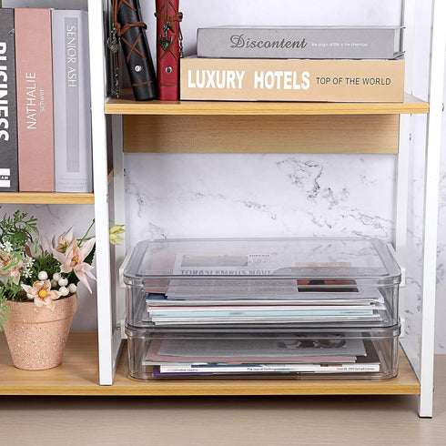 BTSKY 2 Pack Clear Plastic Stackable Storage Box, Portable Document Holder for 8.5 x 13 Letter A4 Files