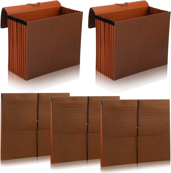 PerKoop Expanding File Folder with Flap - Heavy Duty Document Organizer, 10 Slots, Letter Size, Brown (5 Pieces)