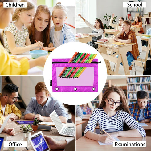 Emelivor Fuchsia Purple Pencil Pouch - 2 Pack Zippered Clear Pencil Case for Office and College Supplies