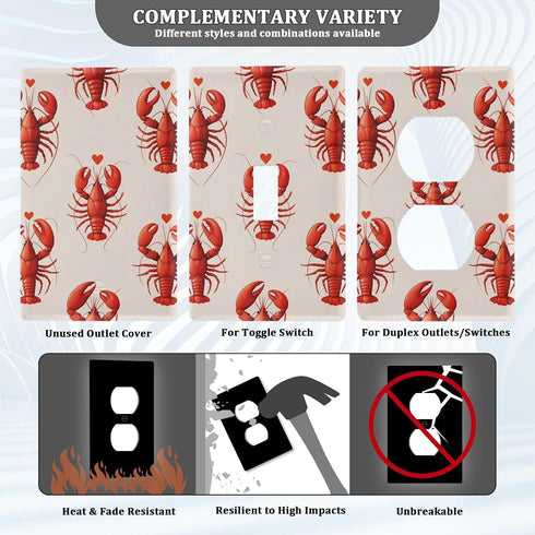 WELLDAY 1-Gang 4.50" 2.76" Lobster and Hearts Red Pattern Duplex Wall Plate, Duplex Device Receptacle Wallplate x