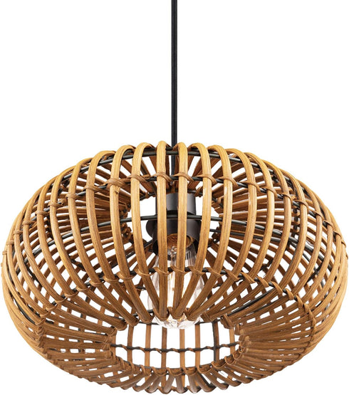 61063 1-Light GLOBE Electric x Novogratz Pendant Light Fixture, Rattan Shade, Black Socket, Braided Fabric Cord, Living