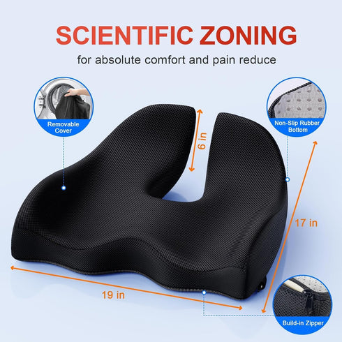 Benazcap X Large Memory Seat Cushion for Office Chair Ergonomic Cushions Butt Pillow for Pressure Relief Sciatica