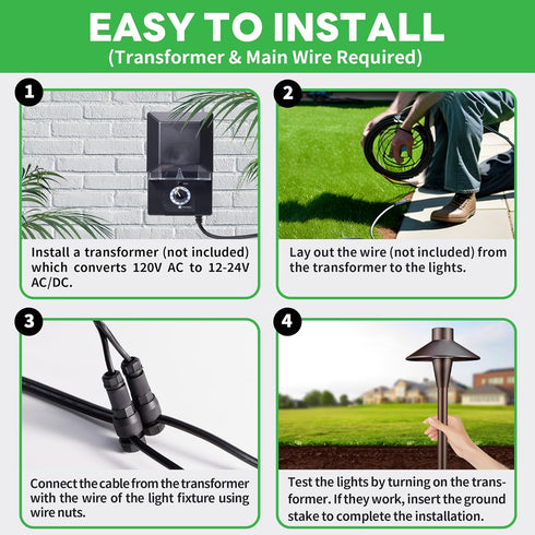 Landscape Path Lights, Selectable 3000K/4000K/5000K Pathway Lights, 12V Low Voltage Wired LED Outdoor Waterproof for