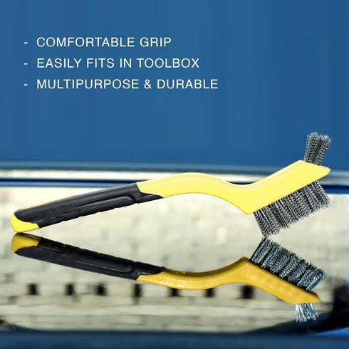 Set 3Pcs 7 Inches Lavaxon Wire Brush - Nylon/Brass/Stainless Steel Bristles with Curved Handle Grip for Rust, Dirt