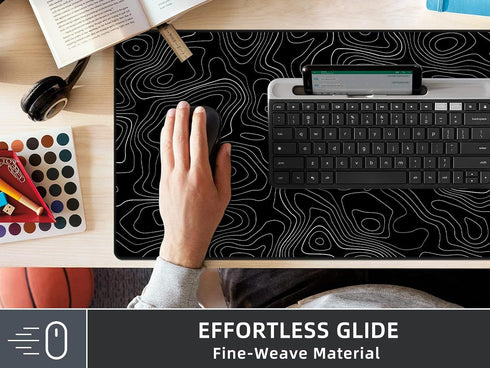 Rinaze Extra Large Gaming Mouse Pad with Black Topographic, XXL Mousepad, Big Mouse Mat Desk Pad, Non Slip Keyboard Pad