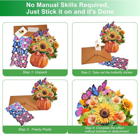 velovibe 3D 12 Inch 1:1 10 100% Pop Up Card, Flower Bouquet Card, Diy Butterflies, Safe and Biodegradable Material