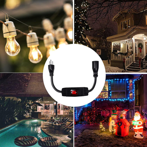 Outdoor Waterproof On/Off Switch Extension Cord, Heavy Duty 125v/250v Black SJTW Cord (1.5 Ft)