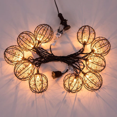 TWINKVILLA Outdoor Decorative Patio String Lights, Beaded Copper Wire Ball Style Lantern Lights, Connectable