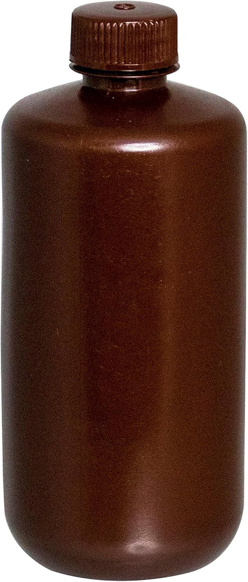 EISCO Reagent Bottle, Amber, 500mL - Narrow Mouth with Screw Cap - HDPE Labs by EISCO