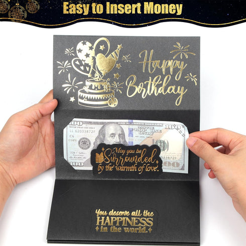 HOMANGA Birthday Money Envelope for Cash Gifts, Surprise Cash Holder for Men, Women, Kids, Birthday Gift Card (Black