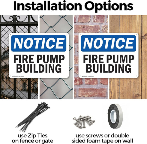 (2 Pack) Fire Pump Building OSHA Notice Sign, 14 Inch X 10 Inch Plastic, Weather Resistant for Workplace