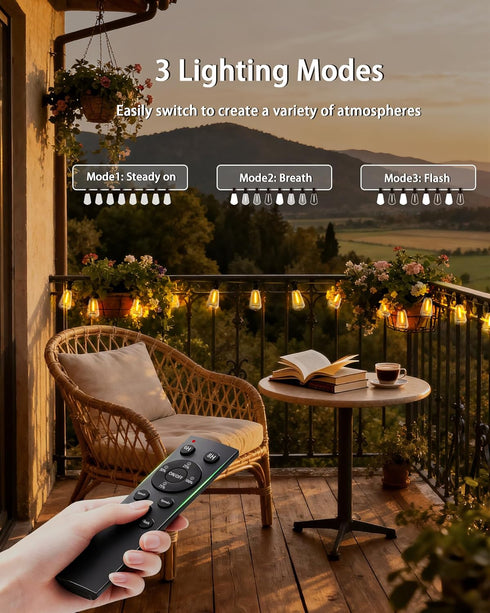 Dimmable 50FT 18+1 ST38 Bulbs Outdoor String Lights Waterproof with Remote, Shatterproof Edison LED Hanging Outside
