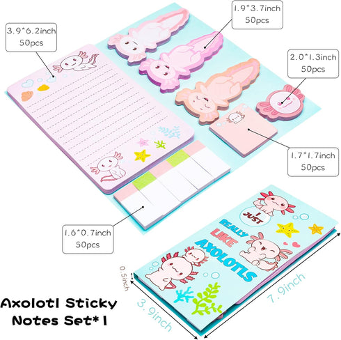 I Just Really Like Axolotl Sticky Notes Set, 550 Sheets, Animal Shaped Self-Stick Memo Pad for Office