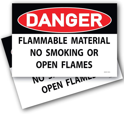 (2 Pack) No Smoking or Open Flames Sign - Danger Flammable Material 7"x10" Self Adhesive Vinyl Sticker Decal