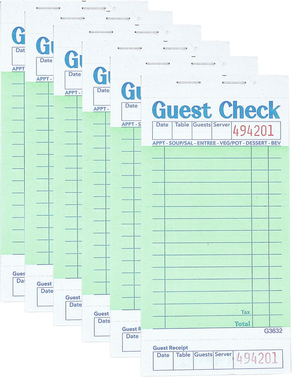 Officeva Budgenix 6 Pack Guest Checks Server Note Pads, 300 Orders, Green Guest