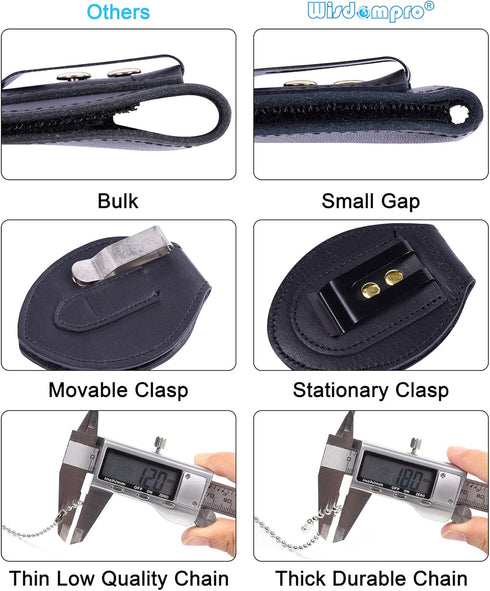 Wisdompro Cowhide Leather Police Badge Holder, Universal Pocket Case with Belt Clip and Chain Necklace