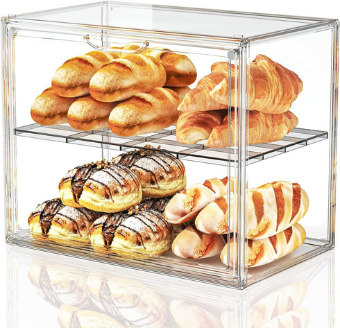 JOYZAN Pastry Display Case, 2 Tier Bread Box for Kitchen Countertop, Acrylic