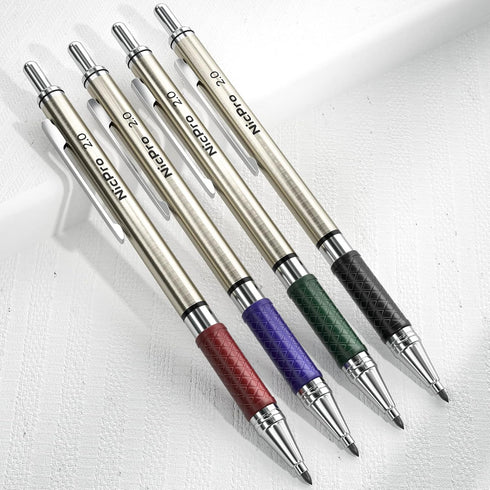Nicpro 4 PCS Premium 2.0 mm Mechanical Pencils Set, 108 Colored & Black (HB 2B) Lead Refills, Art Metal 2mm Carpenter Pencil with 2 Erasers, 2 Sharpeners for Drafting Sketching Drawing with Case by Nicpro