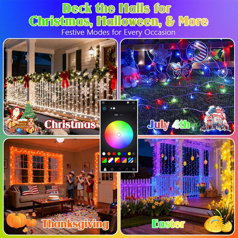 2025 88FT 240LED 4th New Smart Color Changing of July String Lights Outdoor App Control RGB LED String Lights