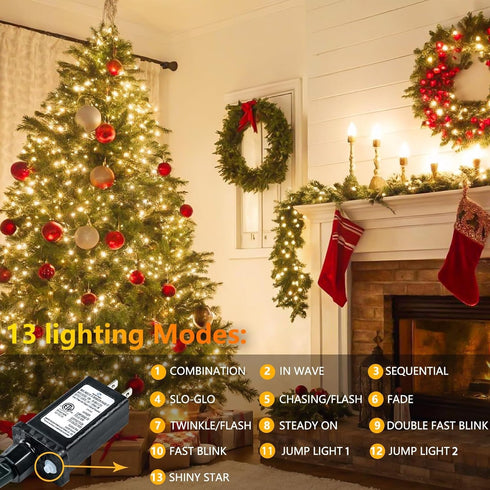 200 66FT 13 Connectable LED String Lights Indoor Outdoor with Timer, Modes Warm White Christmas Lights Waterproof