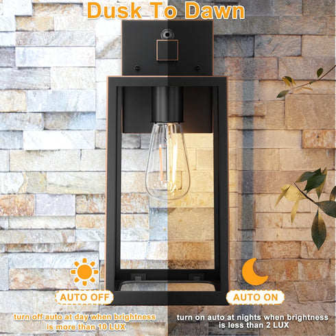 E26 SHINE HAI Dusk to Dawn Outdoor Wall Lantern, Exterior Sensor Light Fixture with Base Socket, Waterproof Wall Mount