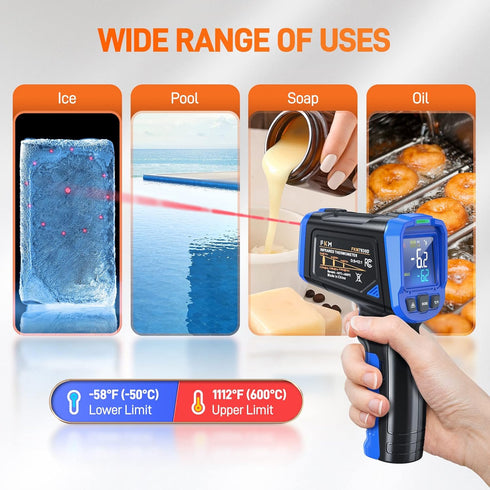 Infrared Thermometer, FKM Non-Contact Laser Temperature Gun for Cooking, Grill, HVAC, Engine