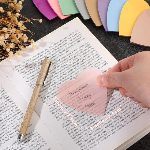 Jetec 900 Sheets Heart Transparent Sticky Notes, 18 Translucent Clear Memo Pad for Office School