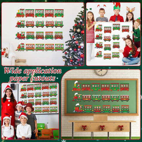 60pcs Set Christmas Theme Cutouts Xmas Trains Bulletin Board Decoration Christmas Train Paper Cut-Outs Classroom Decor