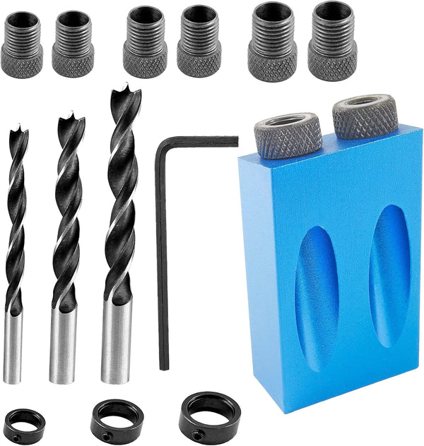 14 Pcs Pocket Hole Jig Kit, 15 Degree Woodworking Inclined Hole Jig with Drive Adapter