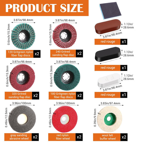 JOUTYFOR 18 Pack 4 Inch 14 3 Buffering Wheels Polishing Kit with Compound for Angle Grinder, Includes Pcs Nylon Fiber