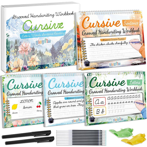 gisgfim 4 Pack Grooved Cursive Handwriting Workbook Kit Magic Reusable Grooved Handwriting