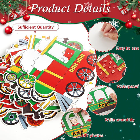60pcs Set Christmas Theme Cutouts Xmas Trains Bulletin Board Decoration Christmas Train Paper Cut-Outs Classroom Decor