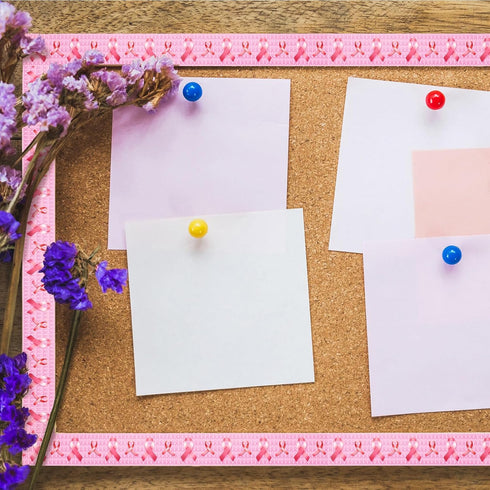 Colarr 68.9 Feet Breast Cancer Awareness Bulletin Board Borders, Pink Ribbon Straight Rolled Border Trim for Classroom