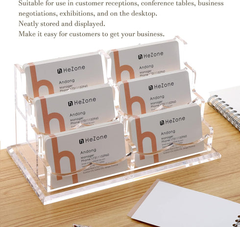 Clear Acrylic Business Card Holder Display for Desk - 3 Tier 6 Slot Stand, Holds 300 Cards - 1 Pack