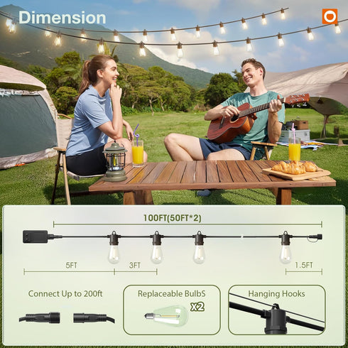100FT Dimmable 3 32 Bulbs, addlon LED Outdoor String Lights, Remote Patio Lights with Timer & Lighting Modes